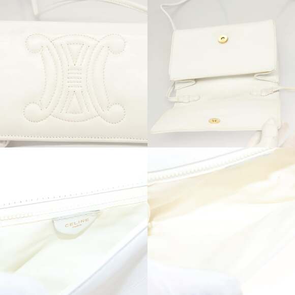 CELINE Shoulder Bag Leather White Gold - Picture 11 of 13